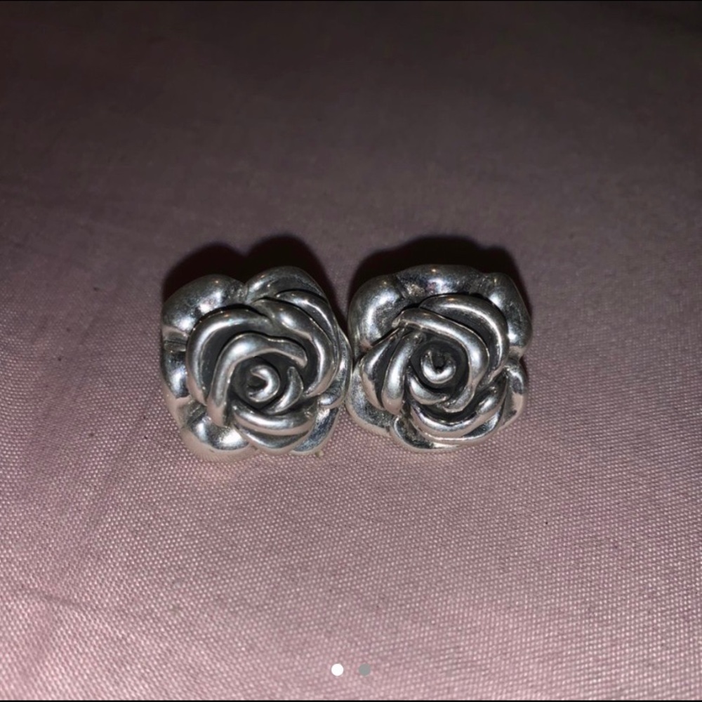 Silver rose earrings
